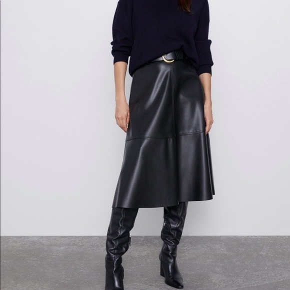 Zara Skirts Zara Faux Leather Midi Skirt Poshmark